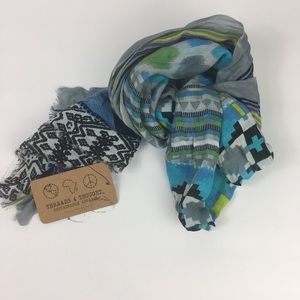 Threads 4 Thought Blue & Grey Patterned Scarf